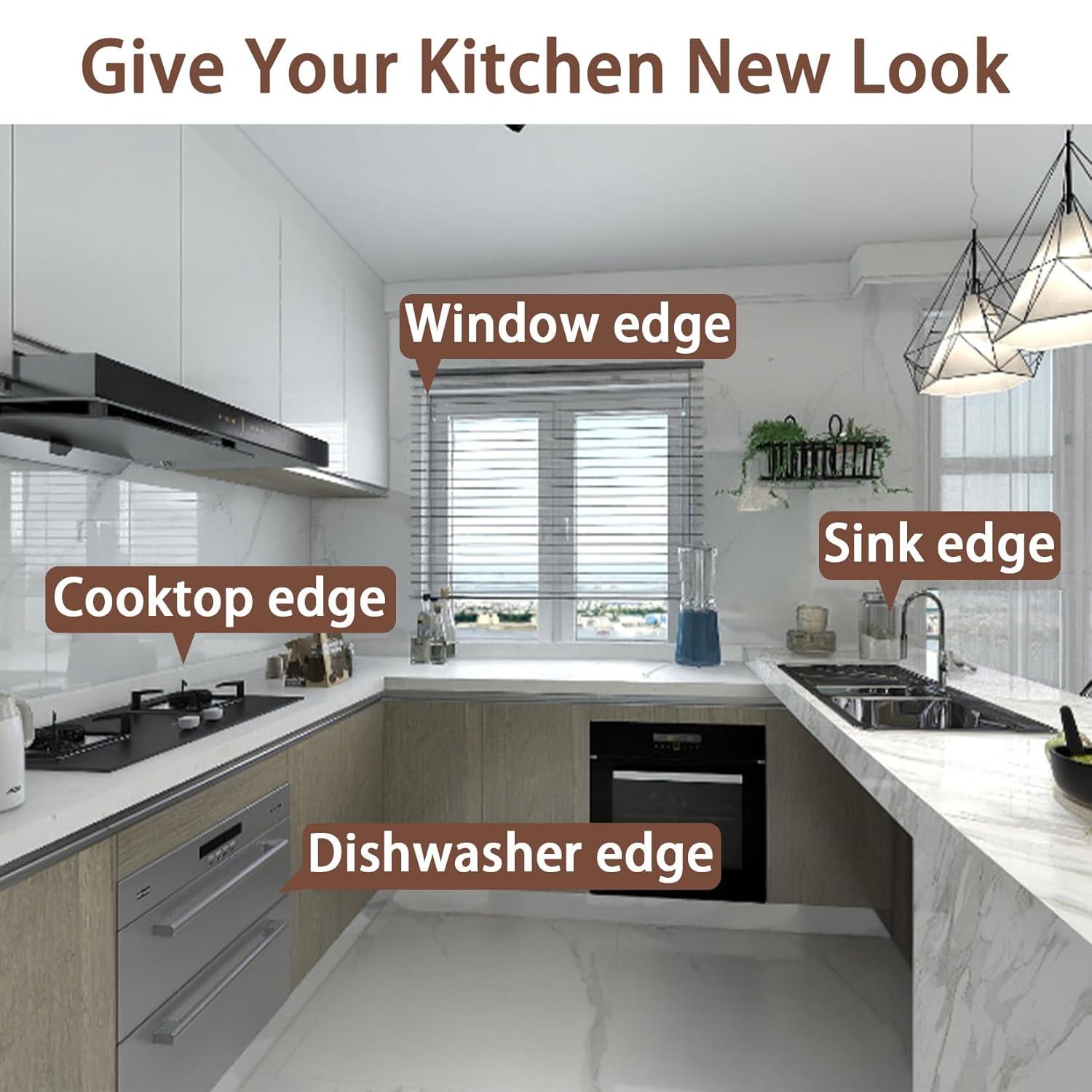 Caulk Tape, Toilet Caulk Strip Waterproof, Traditional Caulking Replacement, Caulking Sealant Tape for Kitchen, Sink, Bathroom, Countertop, Shower, Bathtub Edge Protector (3.2m) Brush