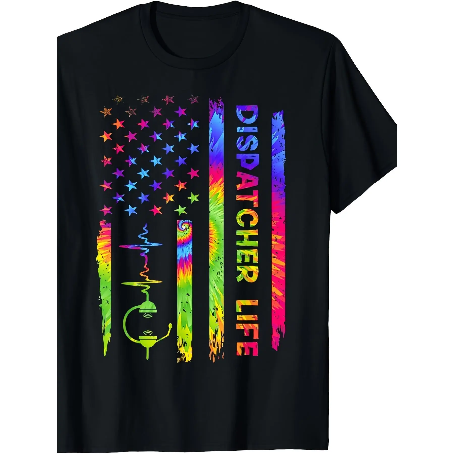 Cotton Short Sleeve  T-Shirt Men's Plus Size 911 Dispatcher Tribute T-Shirt Casual Crew Neck, All-Season Short Sleeve, Regular Fit with Slight Stretch Knit Fabric, Comfortable Tshirt | Rainbow Graphic Tee PLUS SIZE spring summer america