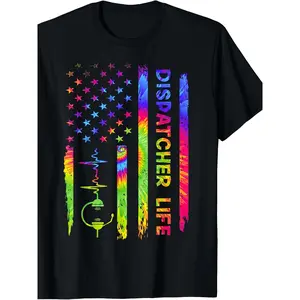 Cotton Short Sleeve  T-Shirt Men's Plus Size 911 Dispatcher Tribute T-Shirt Casual Crew Neck, All-Season Short Sleeve, Regular Fit with Slight Stretch Knit Fabric, Comfortable Tshirt|Rainbow Graphic Tee PLUS SIZE
