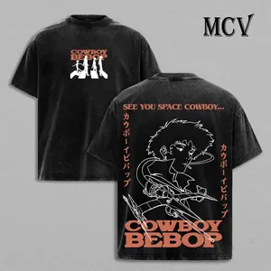 Spike Spiegel Cowboy Bebop Bounty Hunter T-Shirt, Vintage Washed Retro Anime Heavyweight Oversized Tee Soft Cotton Short Sleeve Casual Y2K Harajuku Style Unisex Graphic Tee 90s Streetwear | Premium Cotton Classic Tee for Daily, Gym & Anime Fans Gift