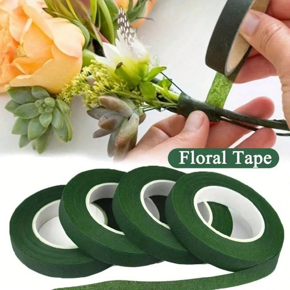 5 Rolls Flower Tape, Floral Tape for Bouquet Packaging, Flower Wrapping, Paper Adhesive for Artificial Flowers and Plant Stems, DIY Craft and Arrangement, Gift Wrapping Supplies