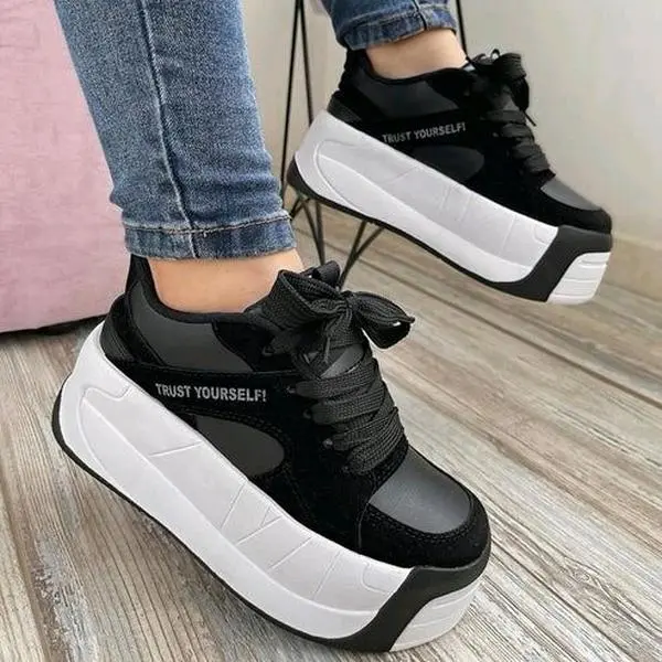 YAYA Women's Red & White Platform Sneakers with Heart Design Comfortable Lace-Up Shoes for Casual Wear Stylish & Versatile