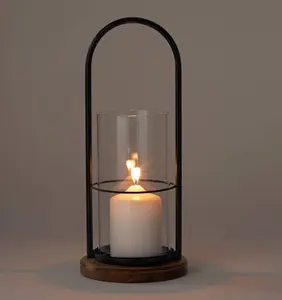 Iron & Wood Candle Holder - Large
