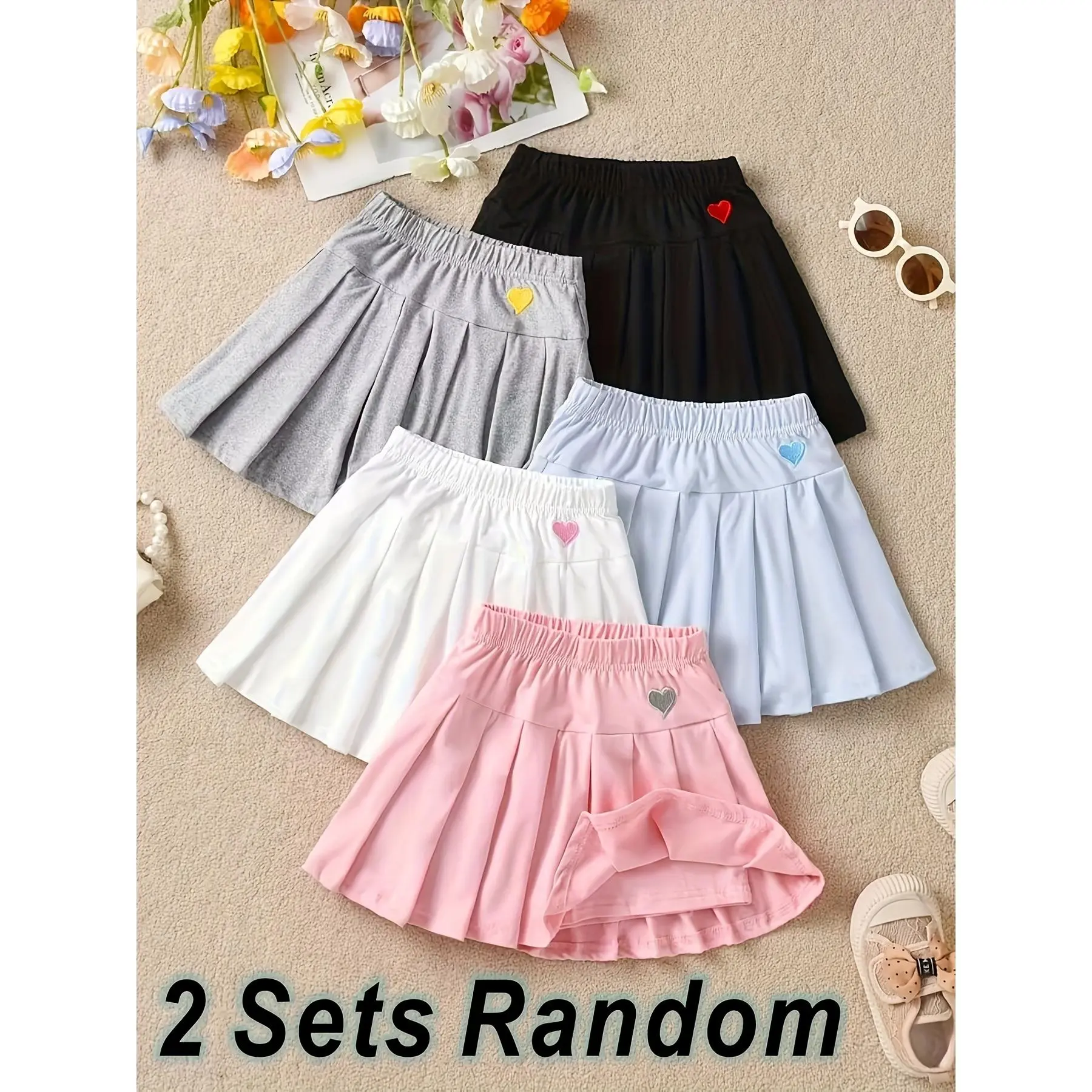 2 pieces are sent randomly, girls' pleated skirt-pants with safety shorts, versatile children's anti-exposure short skirt summer, suitable outdoor sports and wear children of all ages