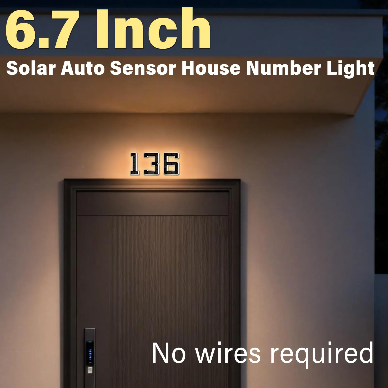 Isunmea Solar Lighted House Numbers 6.7 Inch Waterproof LED Address Signs for Outside Modern House Numbers, Decorate Your Door Number, Modern Farmhouse Illuminated Sign Exterior Homedecor Rustic Design