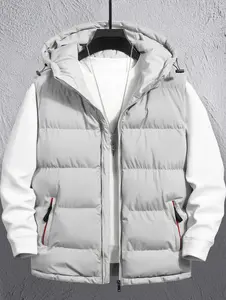 Men's Light Gray Hooded Zipper Puffer Vest