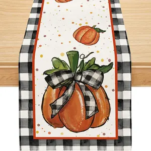 Fall Table Runner, Fall Decorations for  Pumpkin Runner for Table Seasonal Buffalo Plaid Thanksgiving Holiday Decor for Indoor Outdoor Dining Table Decorations 13x120 Inch