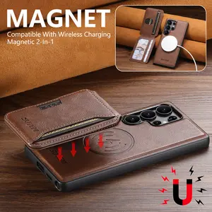 SUTENI Magnet Wireless Charging Luxury Faux Leather Phone Case Card Holder Stand For Samsung S26Ultra S25 S24 S23 S22