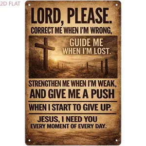 2D Flat, 8x12 Inch Rustic Vintage Metal Prayer Wall Decor Sign Suitable for Church & - Jesus I Need You Every Hour Prayer in English, Aluminum Religious Decoration for Prayer Room, Strength & Direction Guidance christian gift