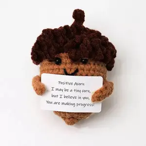 Cute Crochet Positive Acorn Plush Toy - Huggable Collectible - 11cm Handmade Encouragement Gift for Kids/Adults - Amigurumi