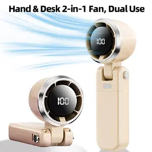 Handheld Fan – Ultimate in Flexibility: High-powered motor, LED display, 19.5 hours of cooling, 5000mAh rechargeable battery, 5 wind speed settings, foldable design, 3-in-1 portable fan, suitable for travel, beaches, and more (pink)