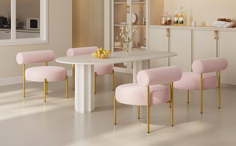 Yaheetech Modern Vanity Chair, Boucle Fabric Accent Chair with Gold Metal Legs for Living Room Makeup Room