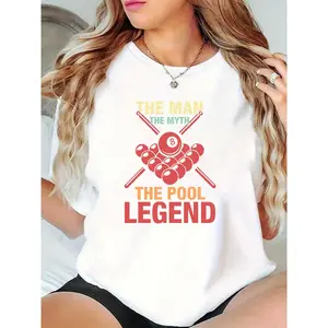 Men's The Man The Myth The Pool Legend T - Shirt, Billiards 8 Ball Cue Sticks Graphic Tee for Pool Players, Casual Game Night & Daily Wear