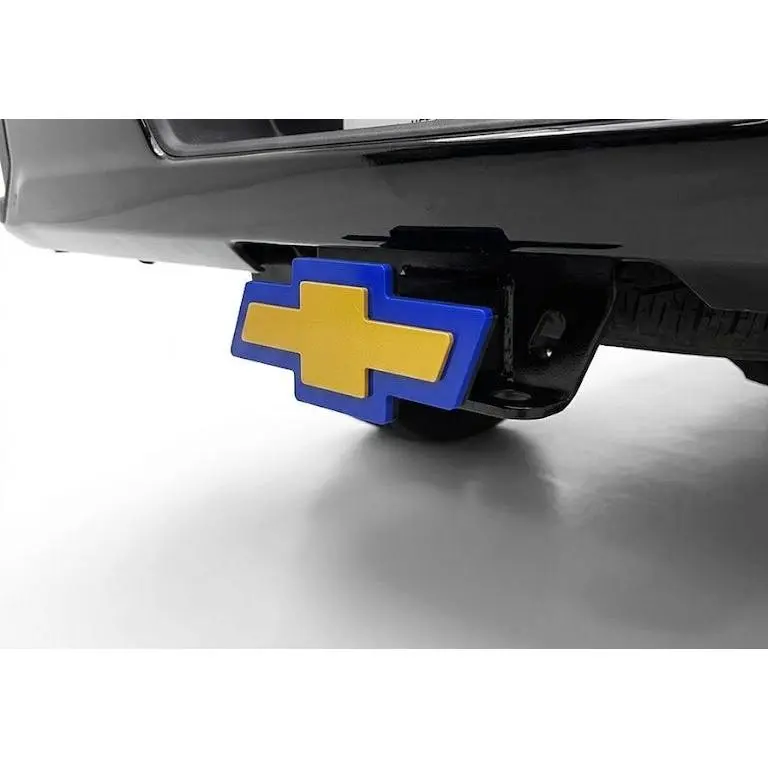 Plastic Blue-Gold Hitch Cover Plug Cap with Black Bowtie Accent for Chevrolet Silverado 1500 Truck