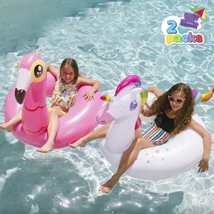 2 Packs Inflatable Pool Float, Flamingo Unicorn Swimming Pool Tubes Toys, Summer Lake Beach Floaty Swim Rings Raft Lounger for Kids Adults swim laps