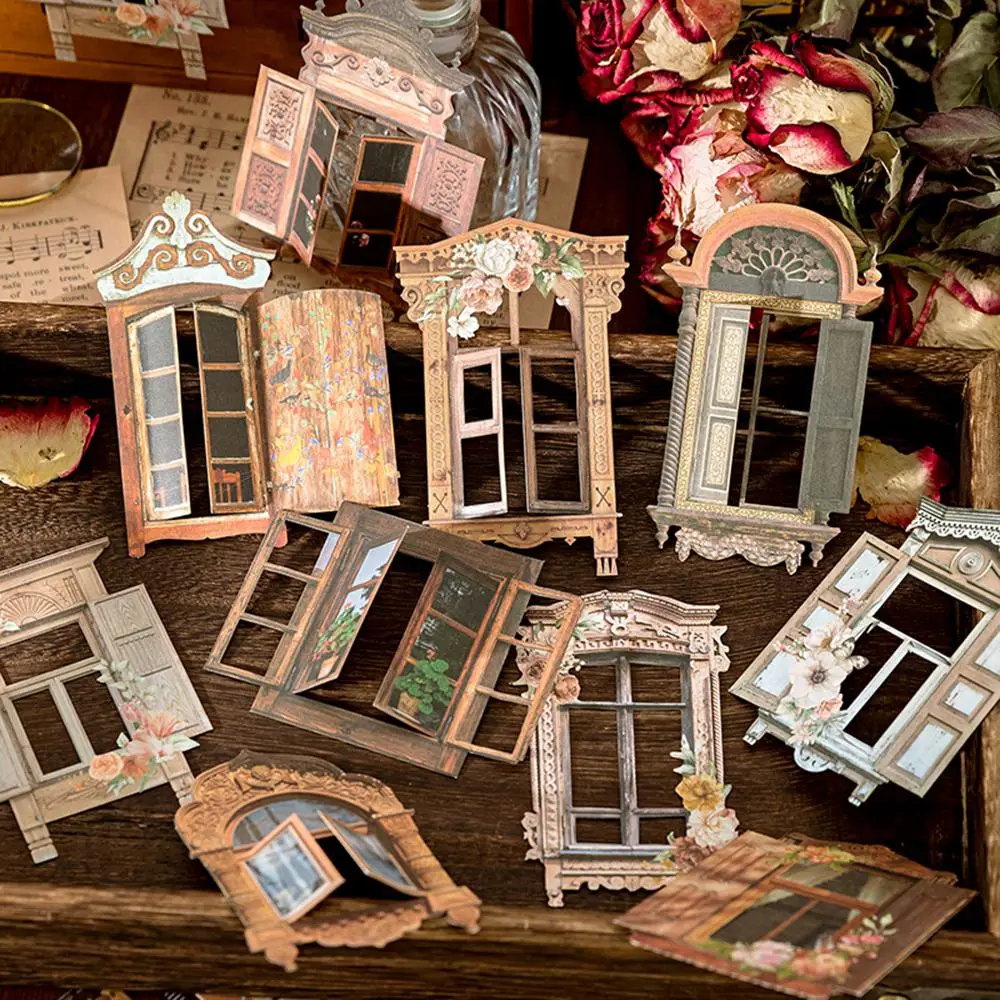 Vintage Hollow Out Window Pattern Decorative Paper, 10pcs/pack Scrapbooking & Stamping Paper, DIY Decorative Material For Scrapbooking & Journal Makin