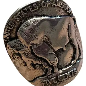 Western Buffalo Coin Cuff Ring, Adjustable Burnished Silver Color 1”