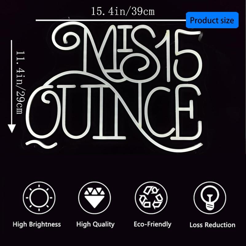 Mis 15 Quinceanera Neon Sign, Suitable for Wall Decoration, Bedroom LED Neon Sign, Suitable for Adult Ceremony, Christmas, Birthday Party, A Unique Gift for Lover, 5V Power Adapter, 15.4 * 11.4 inches (White).