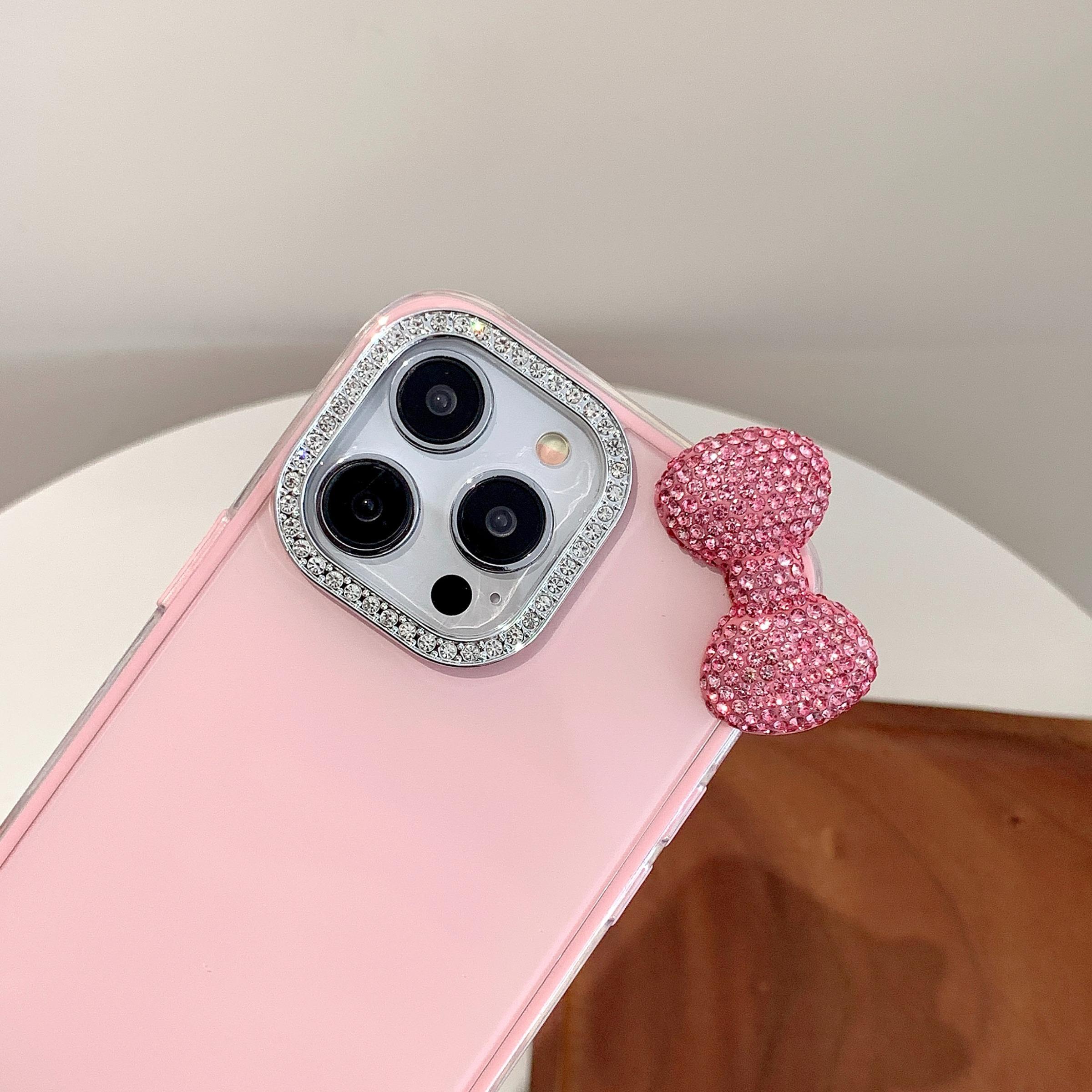 Rhinestone Decor Bowknot Design Phone Case, Cute Phone Protective Cover, Phone Accessory Compatible with iPhone 14 15 Pro Max, Casing