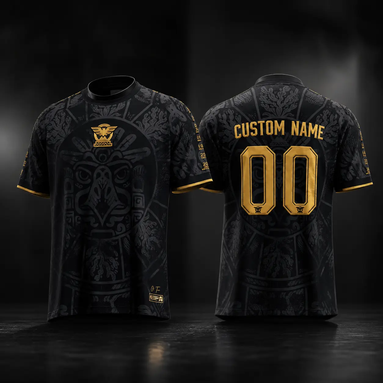 Mexico Heritage Black Gold Custom Soccer Jersey, Personalized Name Number, Aztec Graphic Sports Shirt, 2026 Tournament Fan Gift