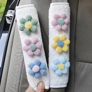 Cute Car Seat Belt Shoulder Pad Set, 2 Pieces Floral Design Plush Safety Strap Cover, Creative Interior Accessories, Car Interior Decor, Car Interior Accessory for Women