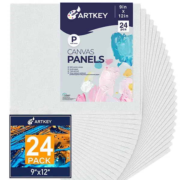 Canvas Panels 9x12 Inch 24-Pack, 10 oz Primed 100% Cotton White Blank Small Canvases for Painting,  Flat Canvas Board for Oil Acrylics Watercolor & Tempera Paints