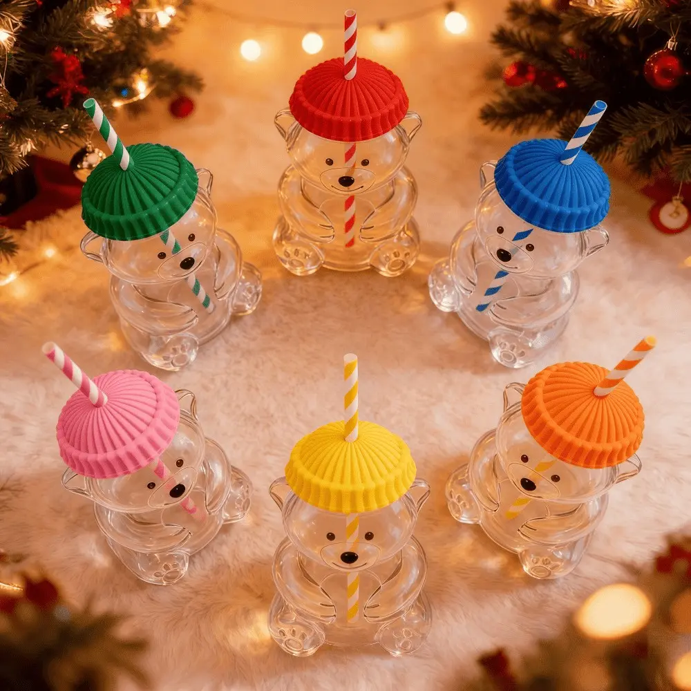 Cute bear designed cold drink cups, portable water cup, durable, Reusable and fashionable daily Beverage waterware, perfect gifts for enthusiasts.