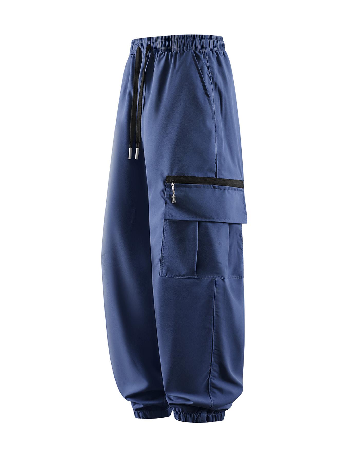 CCCMAI Men's Cargo Pants with Multiple Pockets Durable Polyester Machine Washable Perfect for Hiking Outdoor Activities Breathable Comfortable Loose Fit Long Pants Casual Day Zipper Soft Plain Menswear Trouser