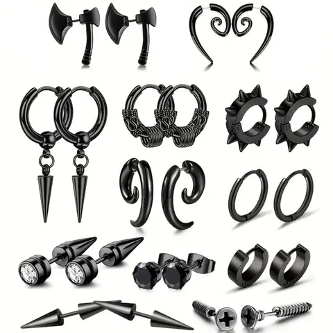 Punk Style Stainless Steel Earrings, Stud Earring Jewelry, Fashionable Hoop Earrings, Hoop Earring Sets, Fashionable Earrings for Women & Men, Trendy All-match & Exquisite Jewelry for Birthday Gift, Screw Back Earrings, High Quality Earrings