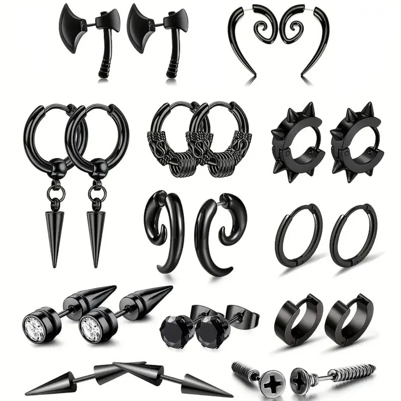 Punk Style Stainless Steel Earrings, Stud Earring Jewelry, Fashionable Hoop Earrings, Hoop Earring Sets, Fashionable Earrings for Women & Men, Trendy All-match & Exquisite Jewelry for Birthday Gift, Screw Back Earrings, High Quality Earrings