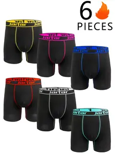 Men's Colorful Waistband Long Briefs, Breathable Comfort High Elasticity Long Boxer Shorts, Casual Fitted All Seasons Underwear