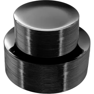 100 black disposable plastic plates - high-quality heavy-duty model, 50 black dinner plates, 50 dessert/salad plates - perfect for parties