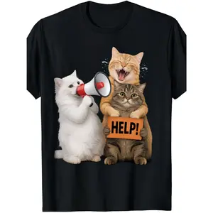 Men's Plus Size Cute Chubby 2D Cat Print T-Shirt, Funny Casual & Loungewear, Perfect for Holiday Gifts, New Year & Couple Matching | Sizes L-XXXXXL