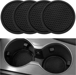 Car Cup Holder Coaster Anti Slip Mats, Silicone Cup Holder Insert, Universal Non-Slip Cup Holders, Car Accessories Interior for Women and Man Interior Sets 4 Pack Black