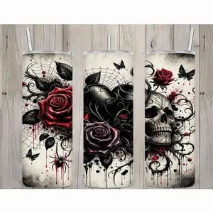 20 oz Gothic Rose & Skull Tumbler – Dark Elegance Meets Bold Attitude