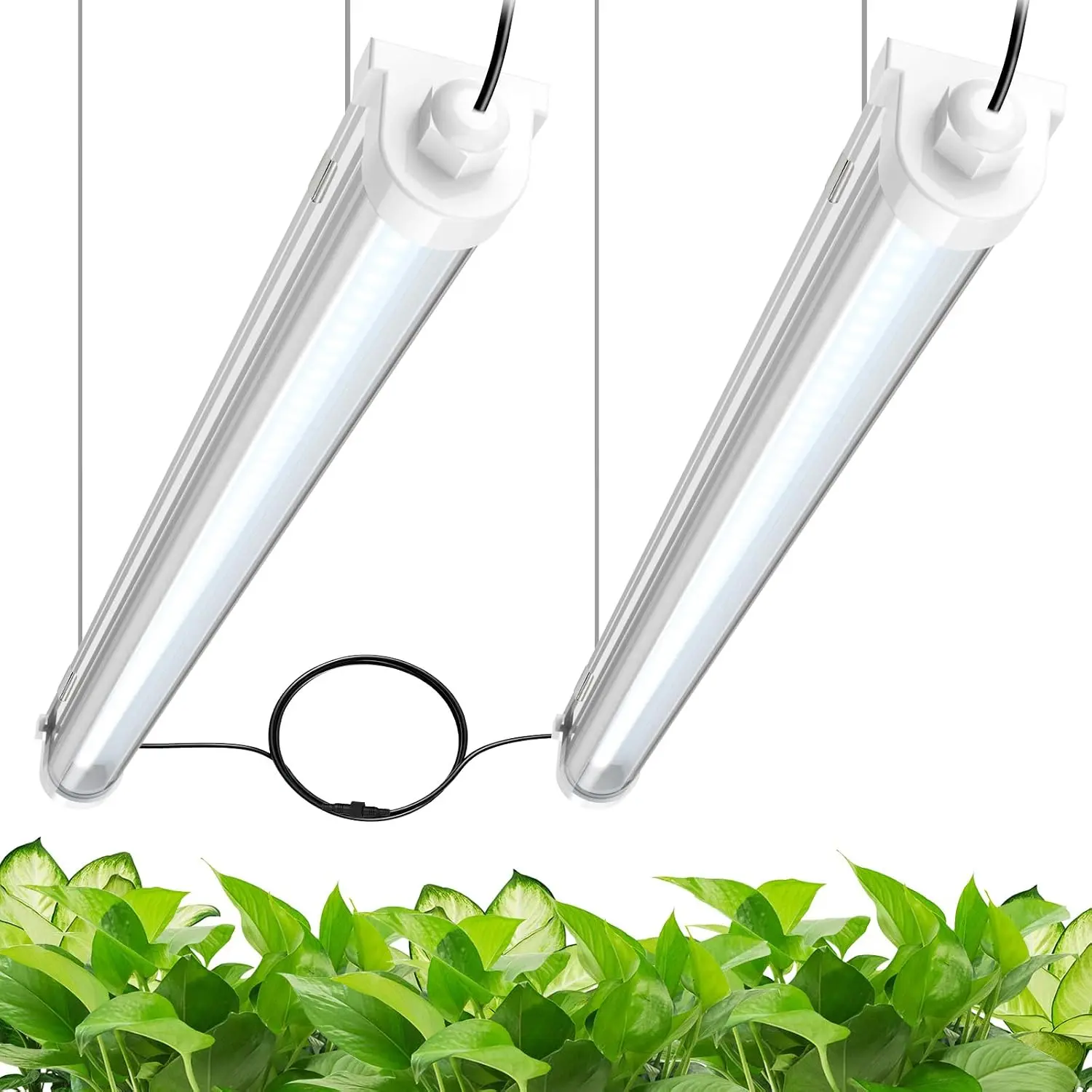 JESLED Waterproof Grow Lights for Indoor Plants, 3FT Full Spectrum 5000K LED for Seed Starting, Seedling & Veg, 48W (2 x 24W, 300W Equiv), Linkable Sunlight Grow Light Strip, Plug and Play,2-Pack decor home