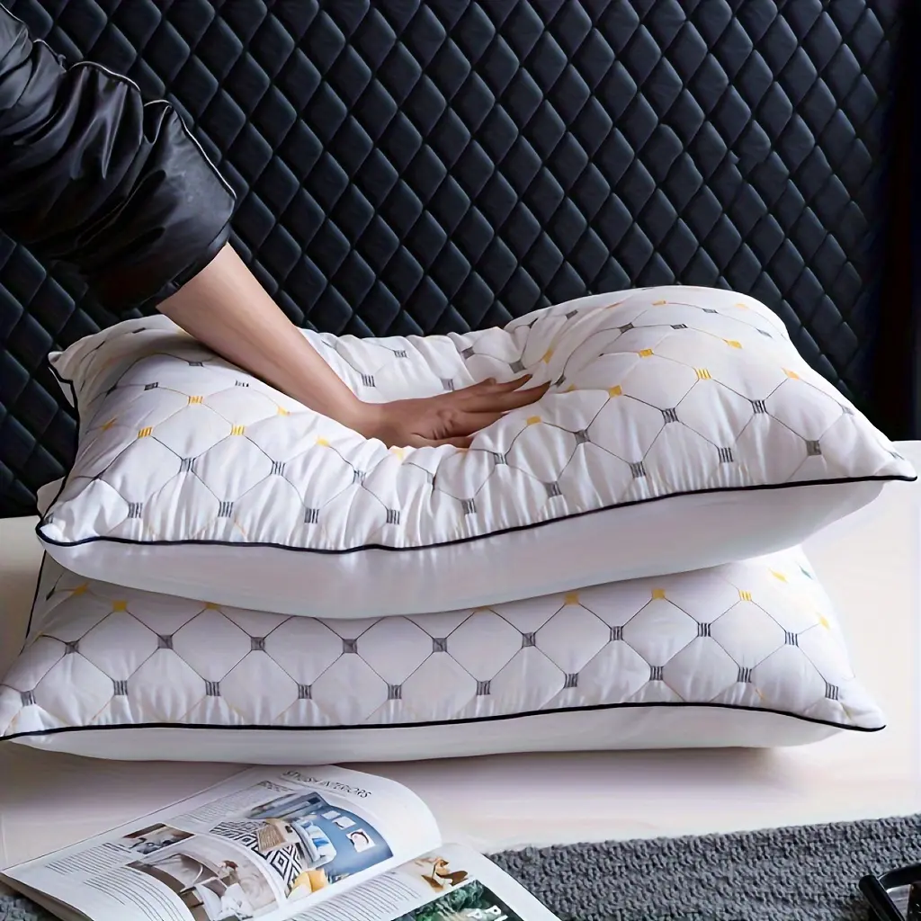 Soft Velvet Neck Care Pillows for Sleeping - 1-2pcs Slow Rebound Fluffy Neck Support, 28x17in Washable Moisture-Wicking Microfiber Fabric, Modern Geometric White, for Side/Back Sleepers, Full Season Bedding Pillow