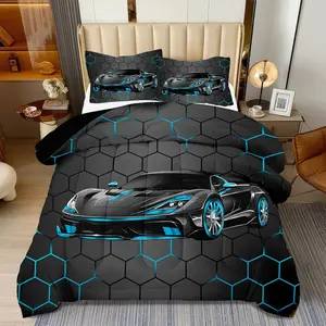 Race  Full Boy Bedding Set, Blue   Comforter Set Full Size for Boys, 3 count Cool Full Bedding Set for Boys