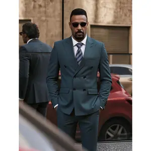 Men's Suit Solid Color Double Breasted Tuxedo 2-Piece Set | Peak Lapel Jacket & Pants for Weddings, Prom, Business Meetings