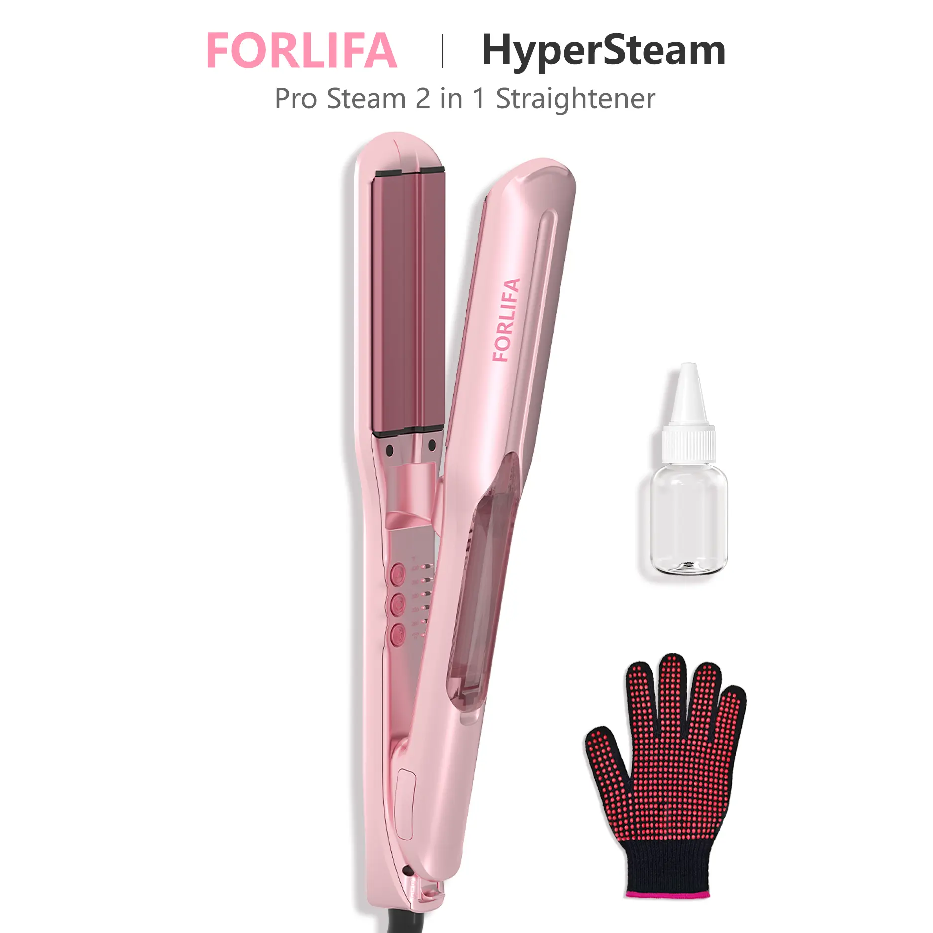 FORLIFA-HyperSteam: Pro Steam 2 in 1 Straightener with 1.5-inch Cool Mist Infrared Technology, 3-in-1 Functionality, 5 Temperature Settings, 30-Minute Auto Shut-Off for Healthy Frizz-Free Hair,  Curling Iron Heat  Styler,Summervibes
