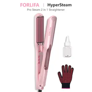 FORLIFA-HyperSteam: Pro Steam 2 in 1 Straightener with 1.5-inch Cool Mist Infrared Technology, 3-in-1 Functionality, 5 Temperature Settings, 30-Minute Auto Shut-Off for Healthy Frizz-Free Hair,  Curling Iron Heat  Styler,Summervibes