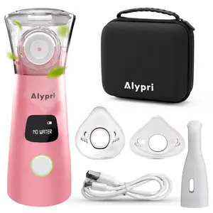 Alypri Portable Mesh Nebulizer for Adults and Kids, Handheld USB-C Rechargeable Portable Nebulizer with LCD Display, Quiet Fine Mist, Auto Shut-Off, Travel Case (Pink)