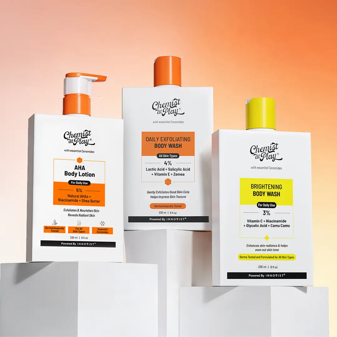 The Body Refining Combo | Brightening Body Wash with Vitamin C| Exfoliating Body Wash with AHAs| AHA Body Lotion for Bumpy Skin