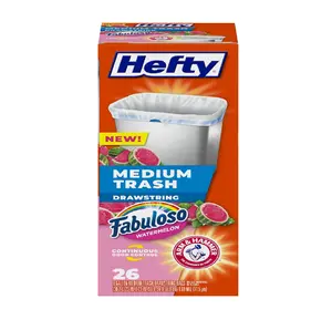 Hefty Medium Trash Bags – 8 Gallon, 26 Count, Fabuloso Watermelon Scent, Strong & Leak-Resistant Garbage Bags