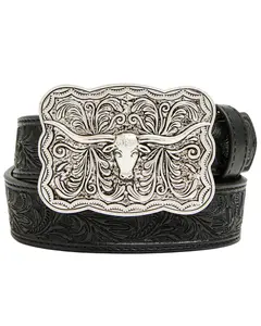 Cody James Men's Huck Tooled Buckle Belt - Cjbsu26bt1-Blk