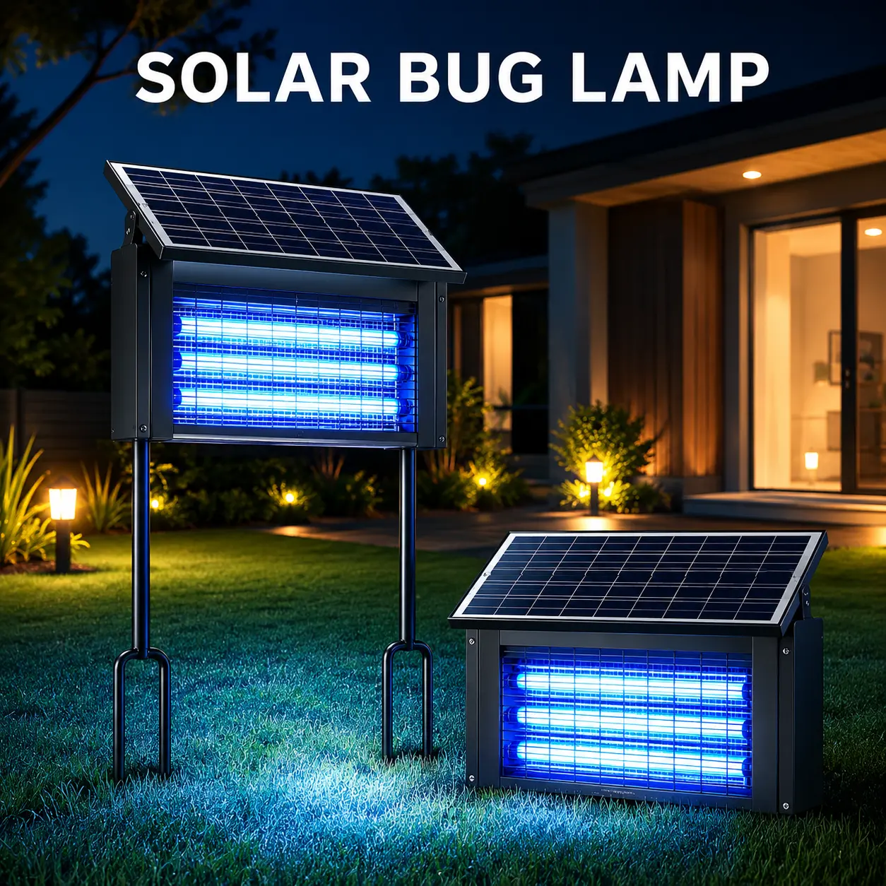 Solar Powered Insect Eliminator - Large Coverage, 4500V Efficient Shock Grid, 3 UV Attract Lights, Portable Hangable Waterproof Bug Trap Lamp for Outdoor Garden Lawn Pest Control