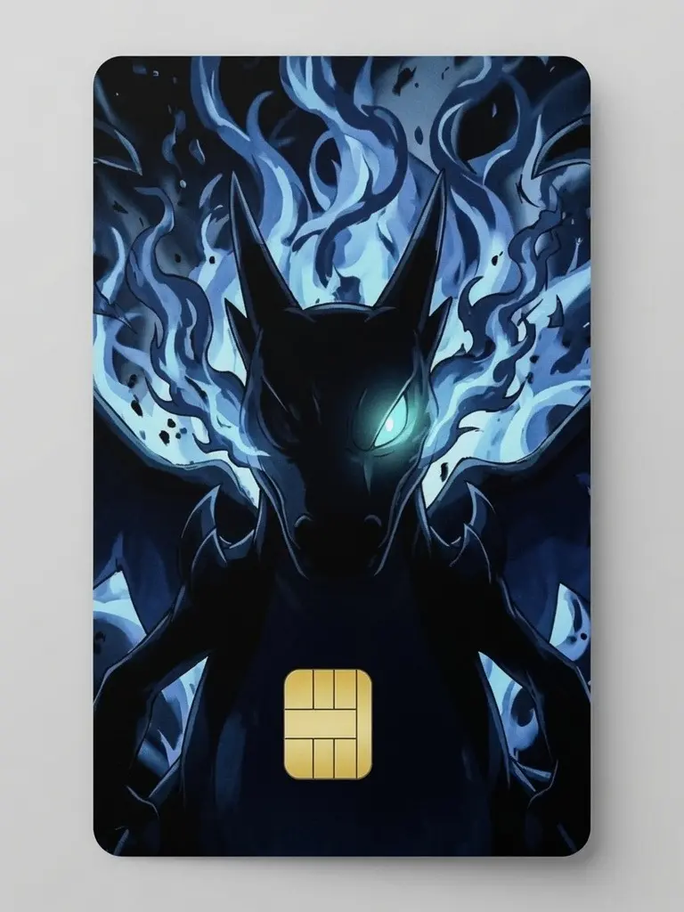 Poketmon Mega Charizard X Dark Blue Flame Glowing Eye Credit Card Skin Matte Waterproof Sticker Decal Cover for Debit and Credit Cards
