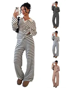 Women's Striped Long Sleeve Two-Piece Matching Set, Casual and Comfortable Stylish Outfit for Everyday Wear, Perfect for Spring and Fall