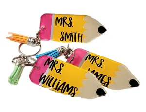 Custom Teacher Pencil Keychain, Back To School Keychain, Initial Keychain, Custom Letter Tag for Bag, Backpack Name Tag