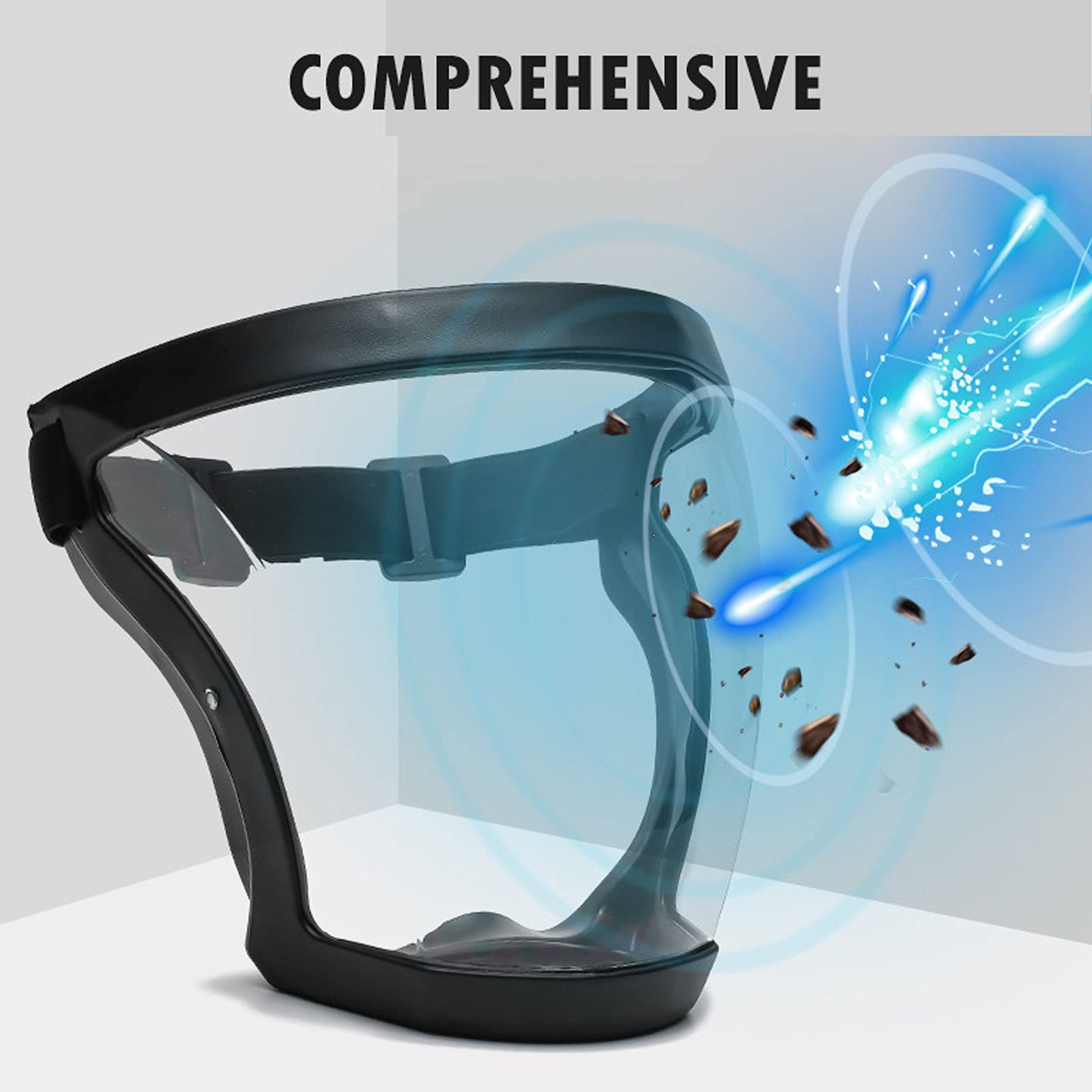 Full Face Shield, Reusable Protective Anti-Fog Transparent High-Definition Platic Face Shield with Adjustable Band Super Protective Face Shield for Unisex and Adultel